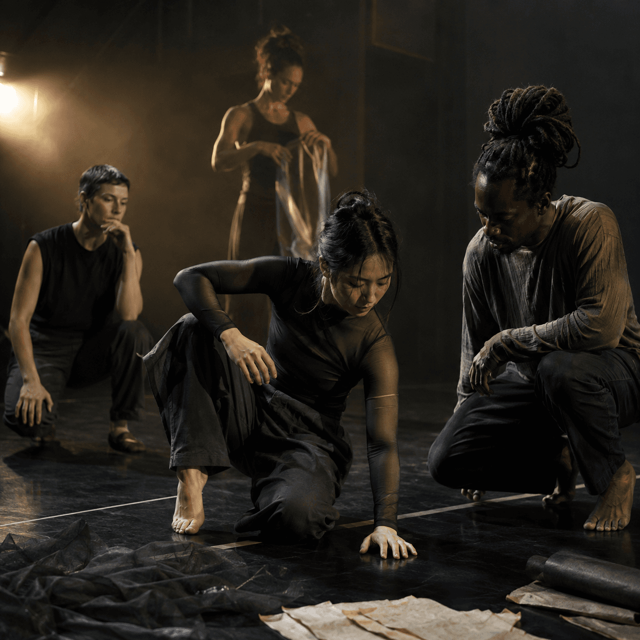 Dancers collaborating in a movement research studio