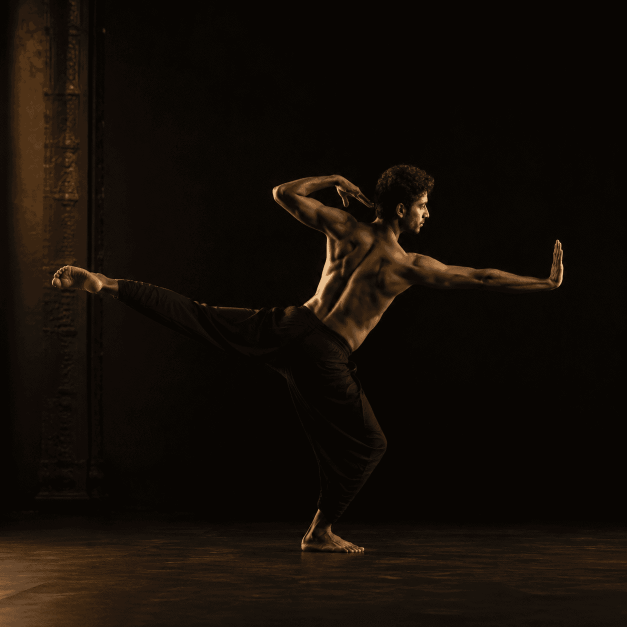 Solo dancer exploring an expansive movement