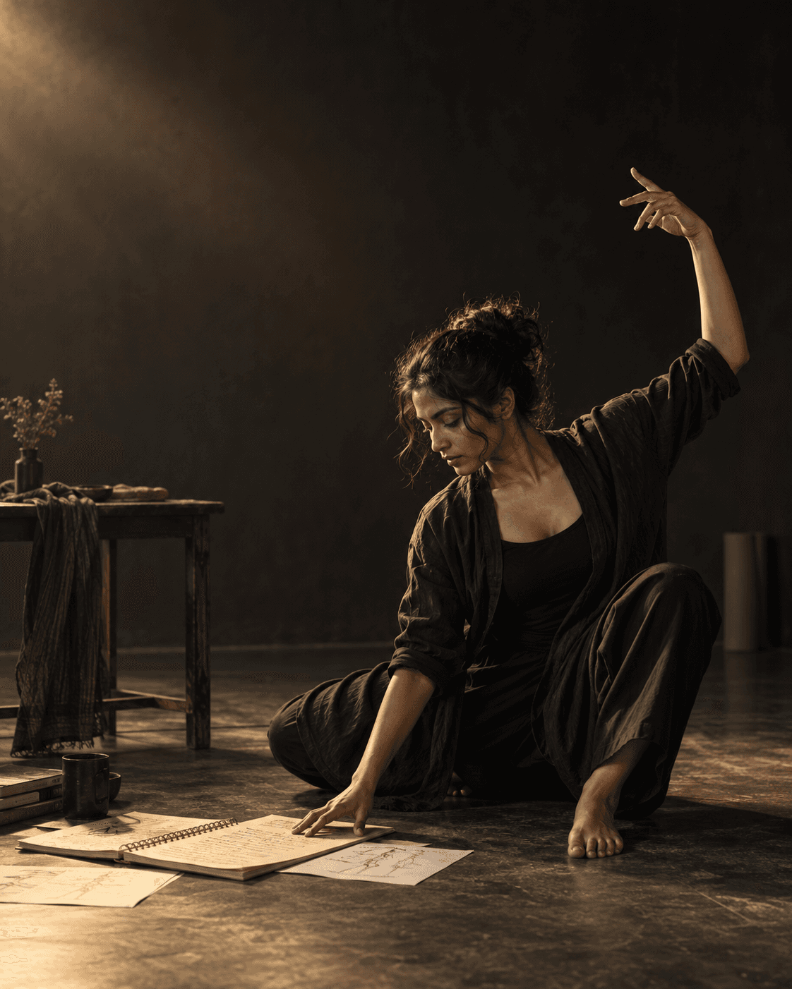 Dance researcher exploring movement through a written score